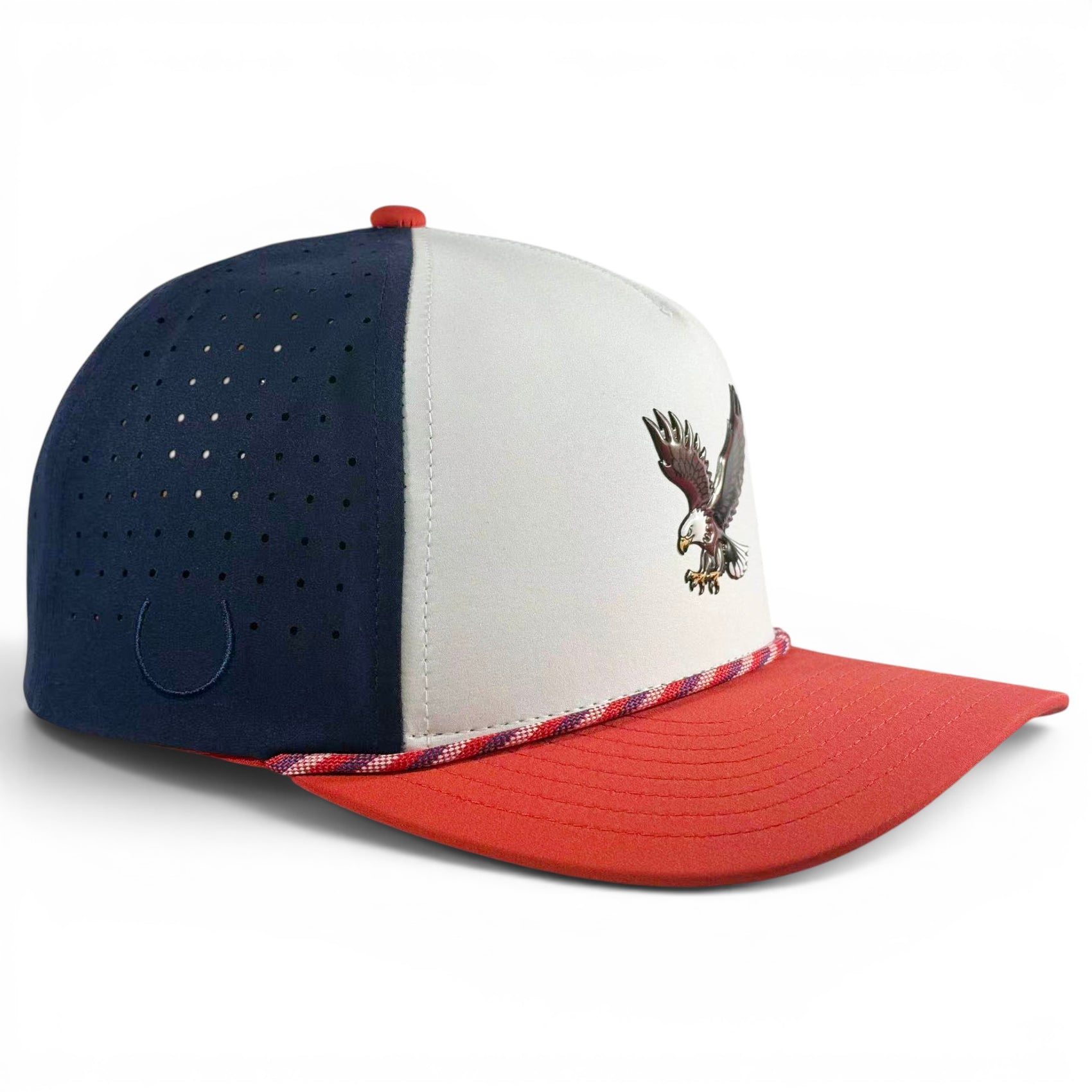 Freedom Flight Golf Hat | Snapback Cap | Built-in Magnetic Ball Marker Holder + Marker Included | Adjustable USA Eagle Red White Blue