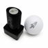 A black Pocket Rocket Stamp with quick-dry ink sits beside a white golf ball marked by the same rocket design, making ball identification easy and adding fun to your game.