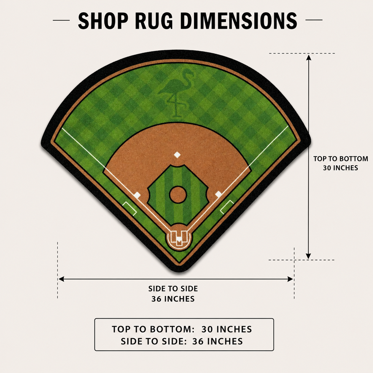 The Baseball Field | Golf Shop Mat | Cart Accessory is a 30"x36" durable mat with a green field design, bases, and an outfield flamingo graphic—ideal for any sports fan’s space.
