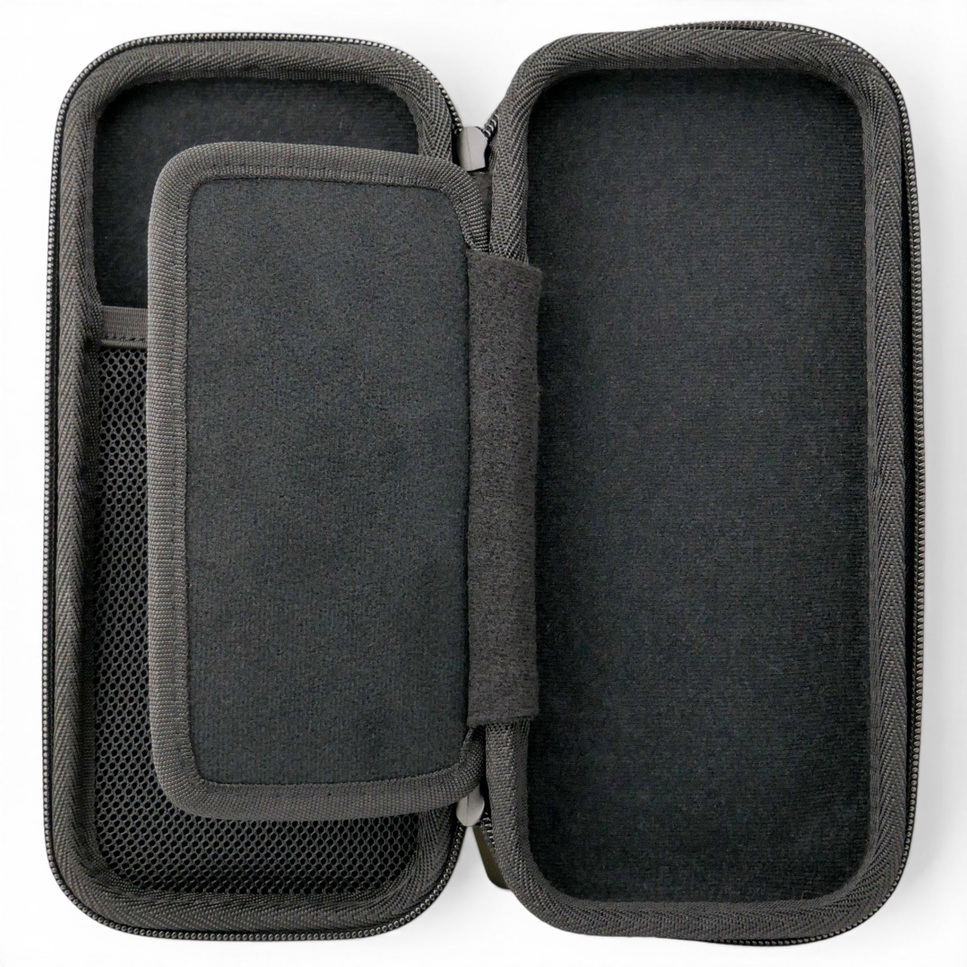 The Black/Pink Golf Accessory Case is a zippered organizer with a soft interior, mesh pocket, and flap divider for tees, ball markers, and more. The right side has an empty main compartment for your golf glove or accessories.