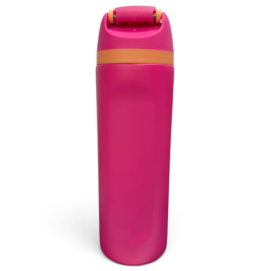 Pink/Orange Script Logie Joe's Hydration Bottle | 24oz Insulated Stainless Steel | Flip Straw Lid w/ Handle