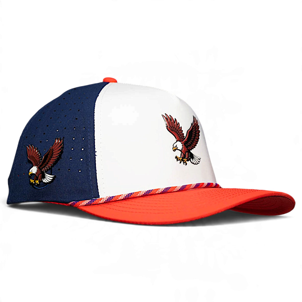 Freedom Flight Golf Hat | Snapback Cap | Built-in Magnetic Ball Marker Holder + Marker Included | Adjustable USA Eagle Red White Blue