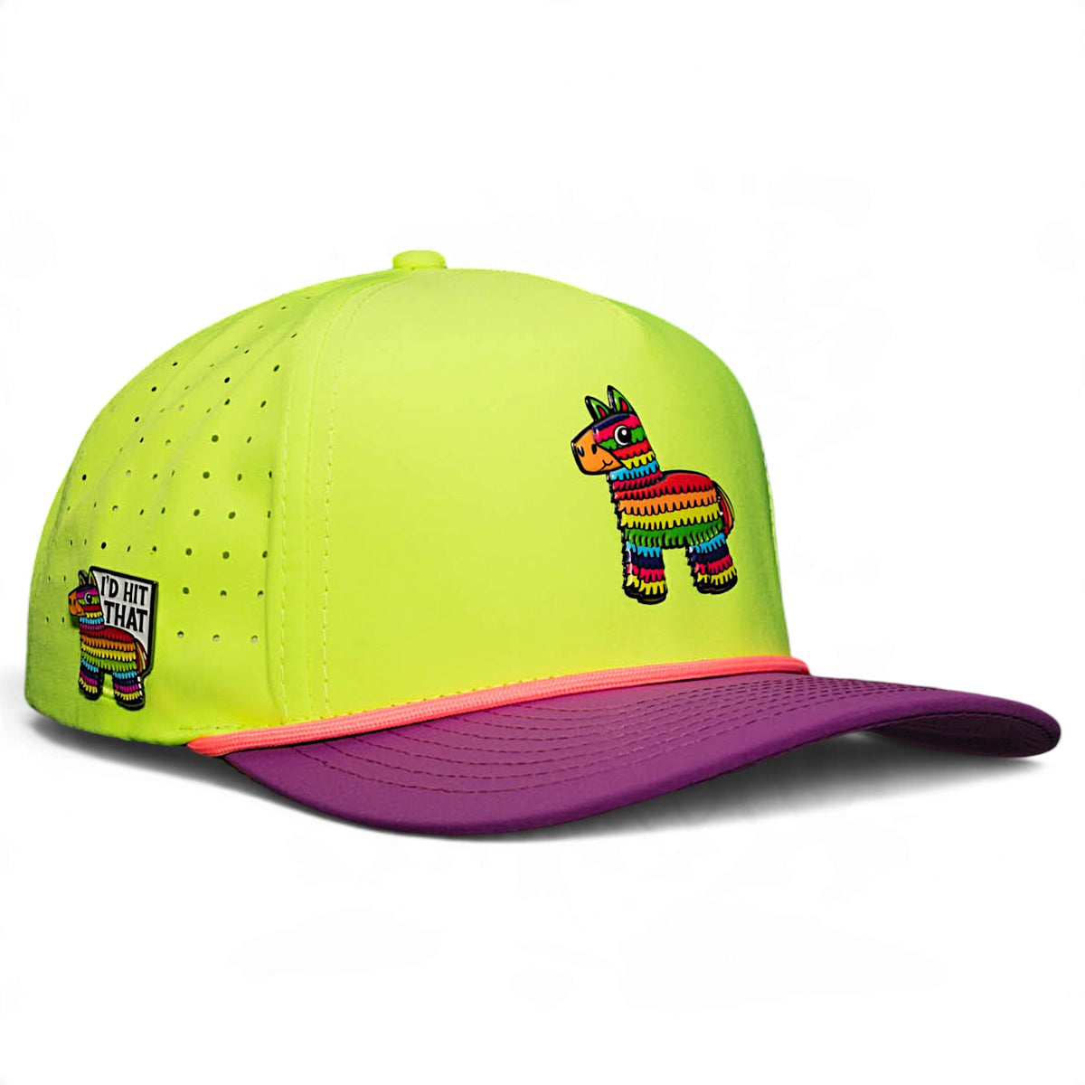 I'd Hit That Piñata Golf Hat | Snapback Cap | Built-in Magnetic Ball Marker Holder + Marker Included | Adjustable | Llama Multicolor