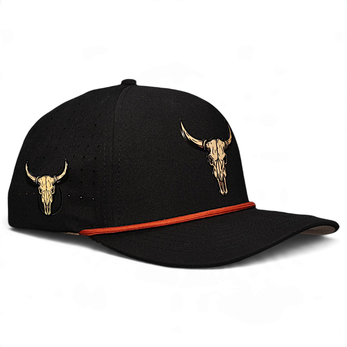Outlaw Golf Hat | Snapback Cap | Built-in Magnetic Ball Marker Holder + Marker Included | Adjustable | Bull Skull