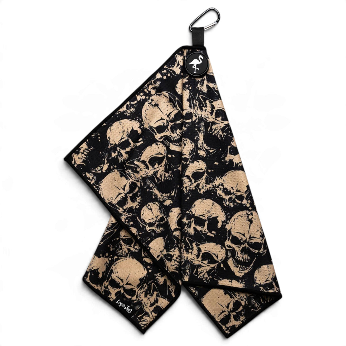 Bone Yard Golf Towel | 24” x 16” Microfiber Towel | Magnetic Clip & Carabiner | Premium Golf Accessory | Grunge Skulls