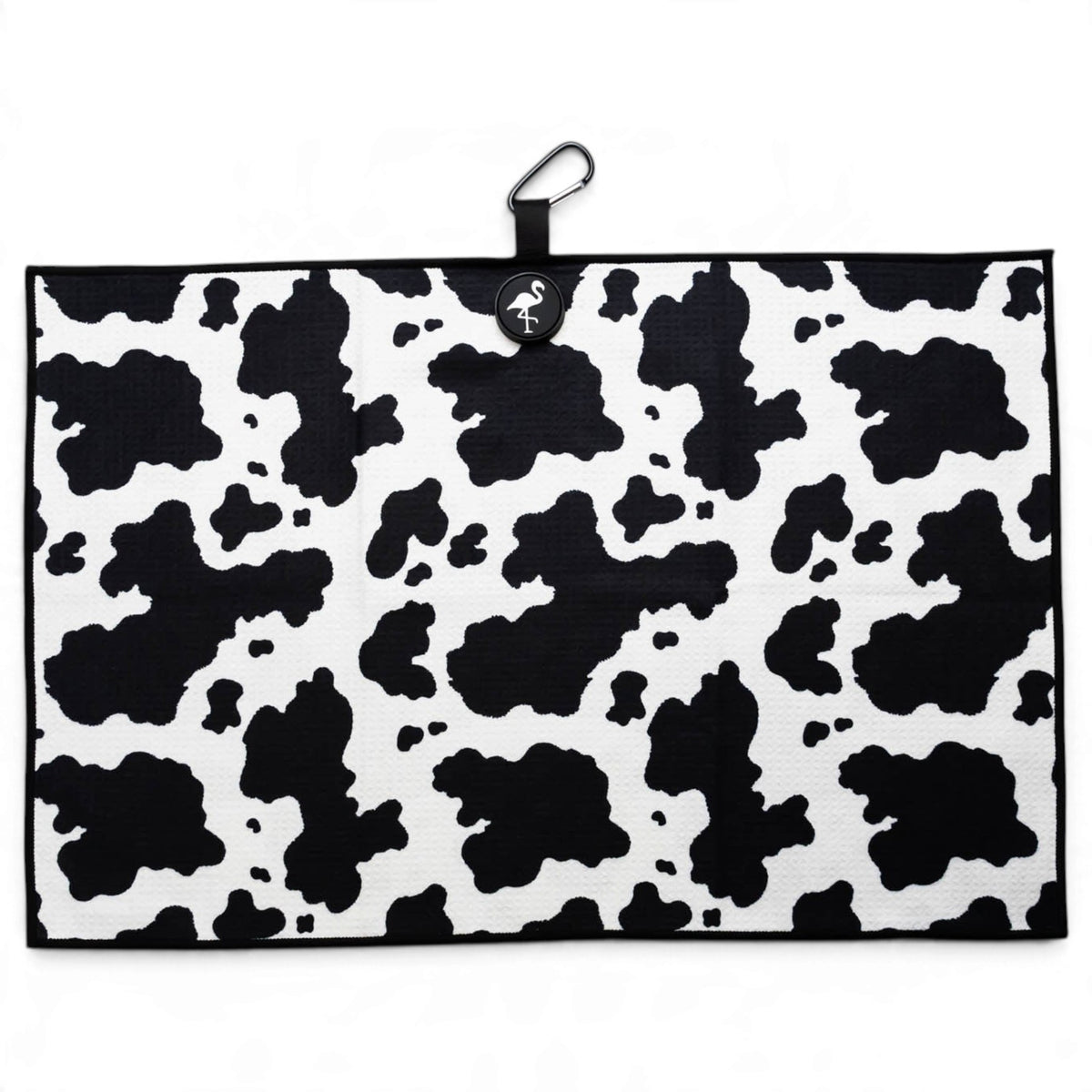 Cow Print Golf Towel | 24” x 16” Microfiber Towel | Magnetic Clip & Carabiner | Premium Golf Accessory | Cow Animal