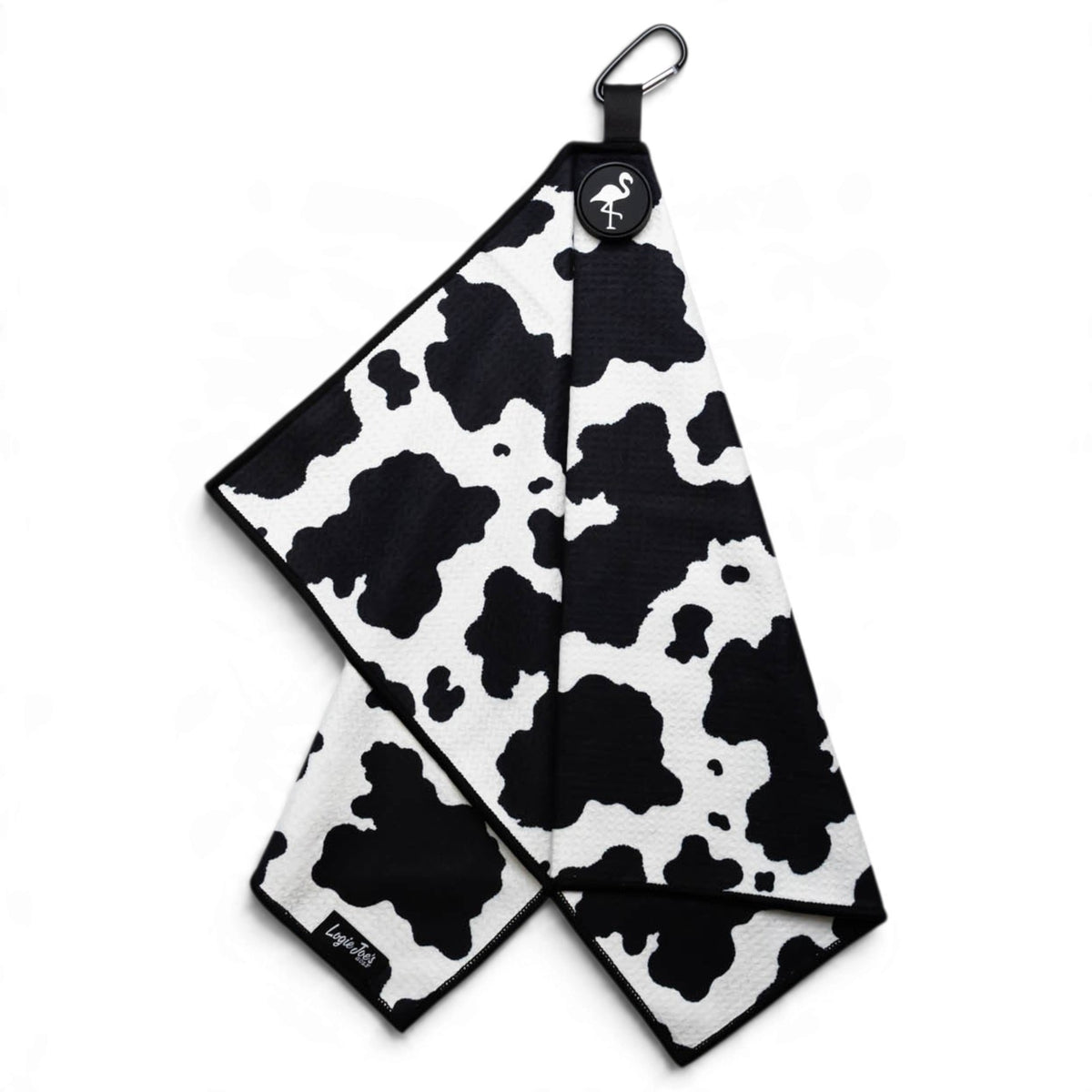 Cow Print Golf Towel | 24” x 16” Microfiber Towel | Magnetic Clip & Carabiner | Premium Golf Accessory | Cow Animal
