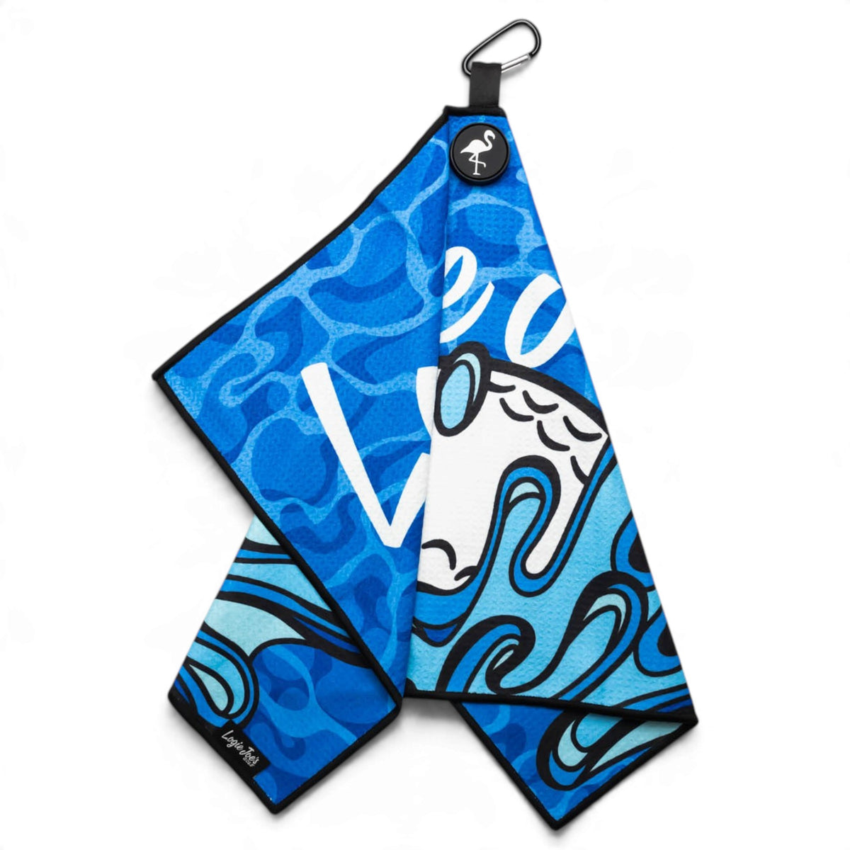 Water Ball Golf Towel | 24” x 16” Microfiber Towel | Magnetic Clip & Carabiner | Premium Golf Accessory | Water Blue Golf Ball