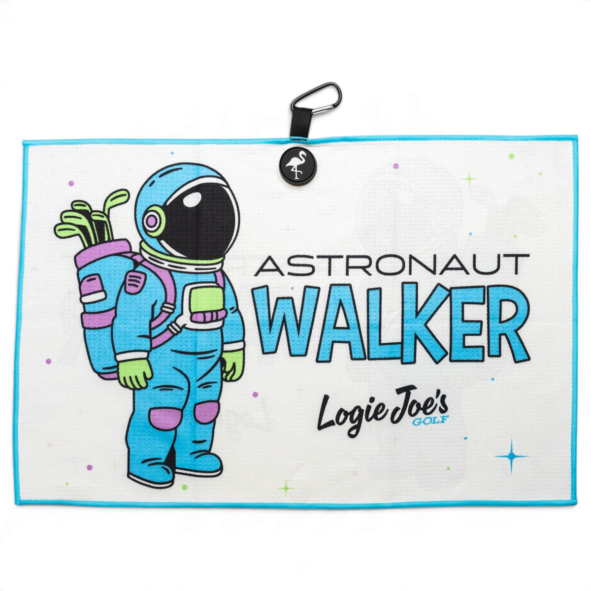 Astronaut Walker Golf Towel | 24” x 16” Microfiber Towel | Magnetic Clip & Carabiner | Premium Golf Accessory | White Space
