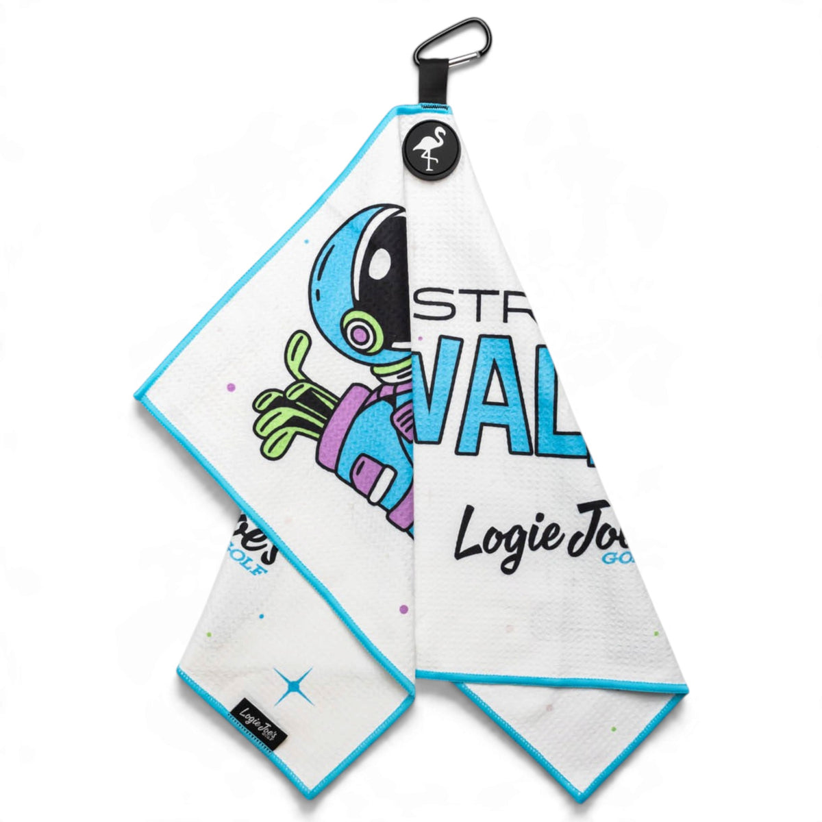 Astronaut Walker Golf Towel | 24” x 16” Microfiber Towel | Magnetic Clip & Carabiner | Premium Golf Accessory | White Space