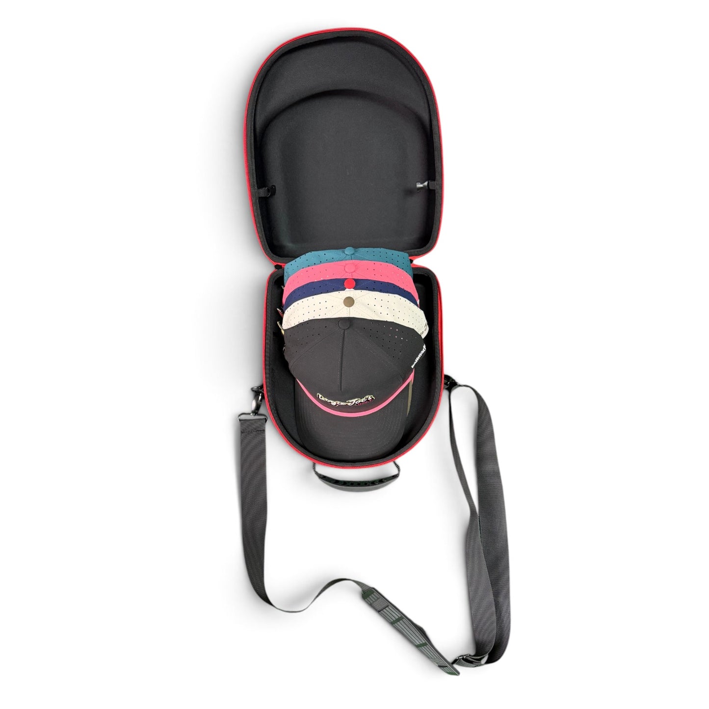 Blue/Orange Hat Caddy Travel Case | Hard Shell Hat Carrier Holds Up to 6 Hats | Protective Hat Storage Case with Adjustable Shoulder Strap