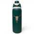 The Hydration Bottle – The Longhorn is a 32oz dark green insulated stainless steel bottle with a white flip straw lid and bold bull skull graphic, shown against a plain white background.