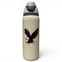 The Hydration Bottle – Eagle is a 32oz insulated stainless steel bottle in beige with a gray flip straw lid and handle, featuring a bold bald eagle with outstretched wings and extended talons on its side.