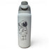 The Hydration Bottle – Astronaut Walker (White Out) is a 32oz insulated stainless steel bottle in white, featuring a flip straw lid with handle and a simple black line astronaut drawing on the side.