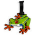 The Tree Frog Clip-On Tag is a colorful travel and golf accessory shaped like a cartoon red-eyed tree frog, featuring a bright green body, blue and yellow accents, orange feet, large red eyes, and a black strap for easy attachment.