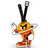 Cartoon orange planet with angry eyebrows, white gloves, red shoes, and a ring flashes a peace sign while walking—ideal as the Saturn Out Clip-On Tag: a unique bag tag for luggage or a fun golf accessory.