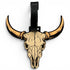 The Longhorn Clip-On Tag is a beige and black stylized cattle skull with curved tan horns that works as a unique multi-use bag tag, travel tag, or golf accessory, shown on a white background.