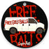 The Free Golf Balls Van Golf Putting Disc features a white van with "FREE GOLF BALLS" in red spray paint lettering on a black round tag, evoking portable golf practice. "Logie Joes Golf" is scripted in white at the bottom.