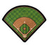 The Baseball Field | Golf Shop Mat | Cart Accessory is a home plate-shaped floor mat with green grass, a brown infield, white bases, and a stylized bird logo in the outfield, perfect for baseball enthusiasts.