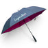 The 60" Golf Umbrella | Oversized Black & Pink Golf Umbrella features a dark exterior, maroon underside, and straight black handle. "Logie Joes GOLF" in white and pink is printed on one panel, offering wide rain protection.