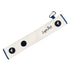 The White/Teal Magnetic Golf Cart Strap Sleeve is an 18.5 x 3.5 in neoprene rubber glove holder with dual accessory magnets, Velcro, and a carabiner for easy golf bag attachment—ideal golf cart accessory.