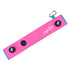 The Pink/Teal Magnetic Golf Cart Strap Sleeve (18.5 x 3.5 in) features neoprene rubber, dual accessory magnets, a Velcro glove holder, black flamingo clip accents, and a silver carabiner—perfect for your golf bag or cart.