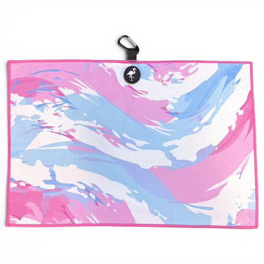 Cotton Candy Clouds Golf Towel | 24” x 16” Microfiber Towel | Magnetic Clip & Carabiner | Premium Golf Accessory