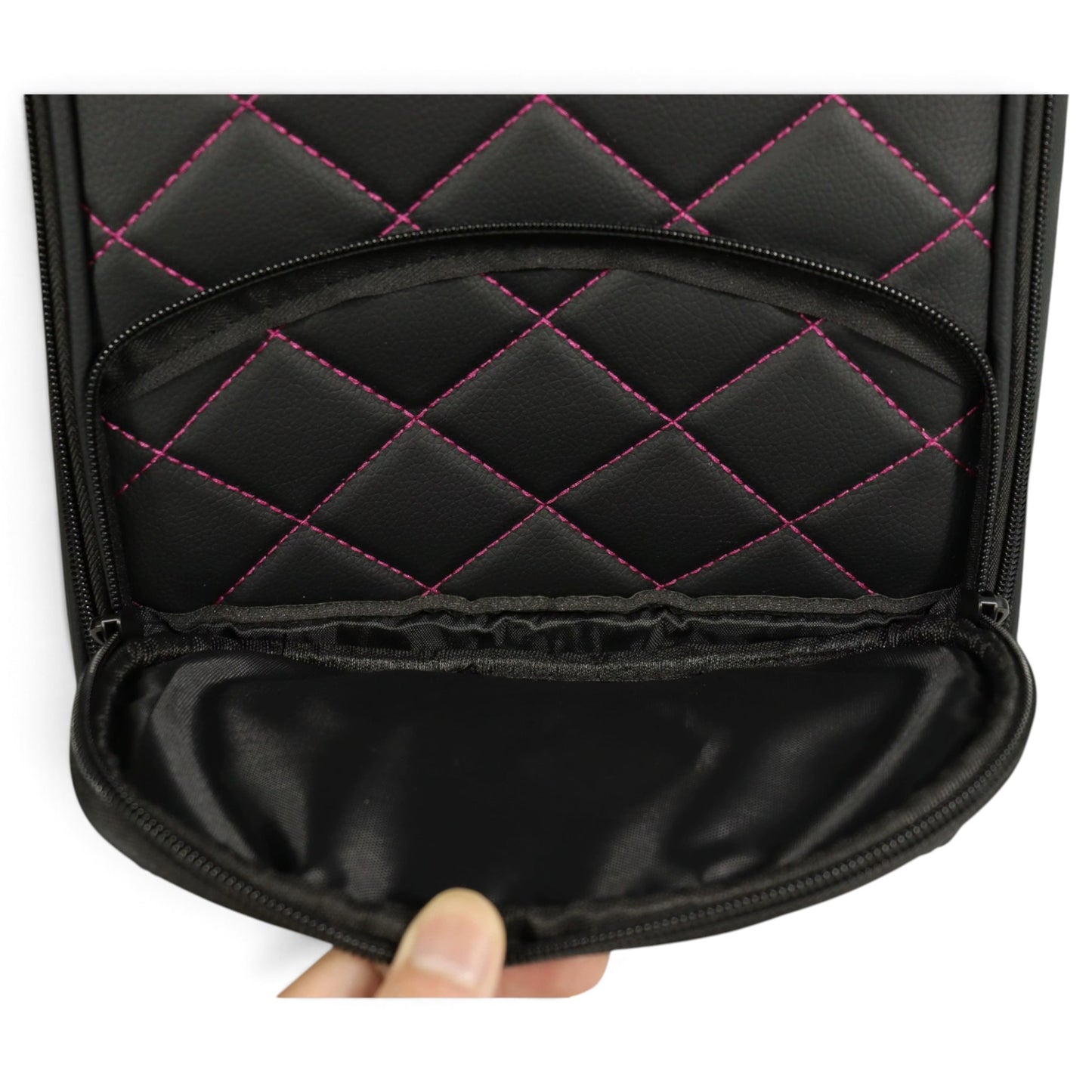 Golf Shoe Bag | Premium PU Leather Golf Shoe Organizer | Quilted Travel Shoe Case with Accessory Pocket, Carry Handle & Ventilation | Black/Pink