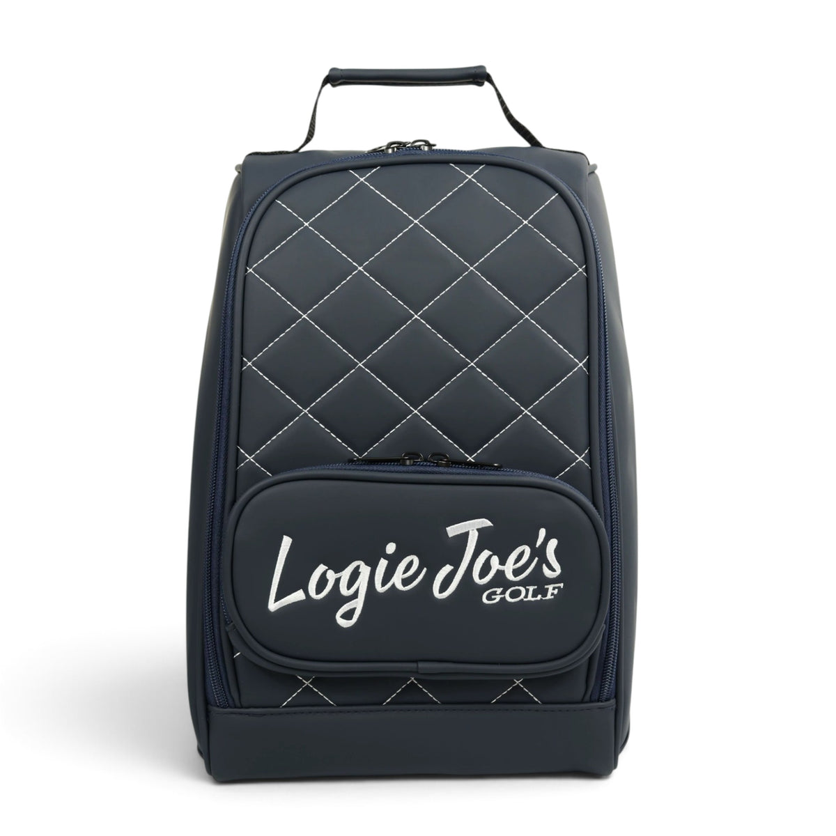Golf Shoe Bag | Premium PU Leather Golf Shoe Organizer | Quilted Travel Shoe Case with Accessory Pocket, Carry Handle & Ventilation | Navy/White