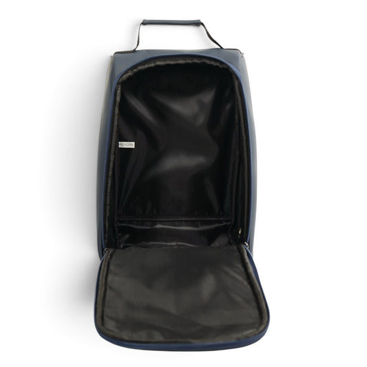 Golf Shoe Bag | Premium PU Leather Golf Shoe Organizer | Quilted Travel Shoe Case with Accessory Pocket, Carry Handle & Ventilation | Navy/White