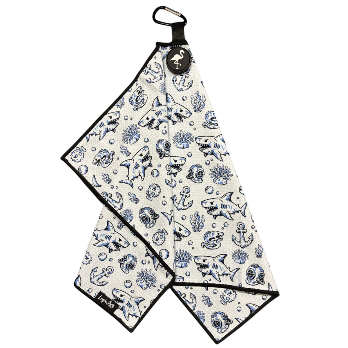 Under the Sea Golf Towel | 24” x 16” Microfiber Towel | Magnetic Clip & Carabiner | Premium Golf Accessory | Shark