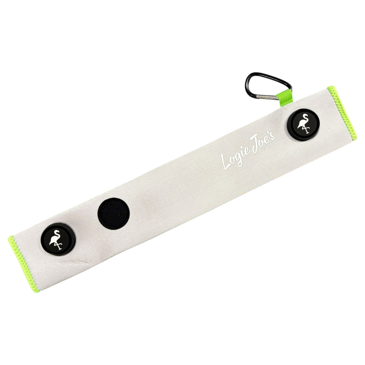 Silver/Lime Magnetic Golf Cart Strap Sleeve | Neoprene Rubber | Dual Accessory Magnets | Glove Holder | Carabiner Bag Attachment | 18.5 x 3.5 in