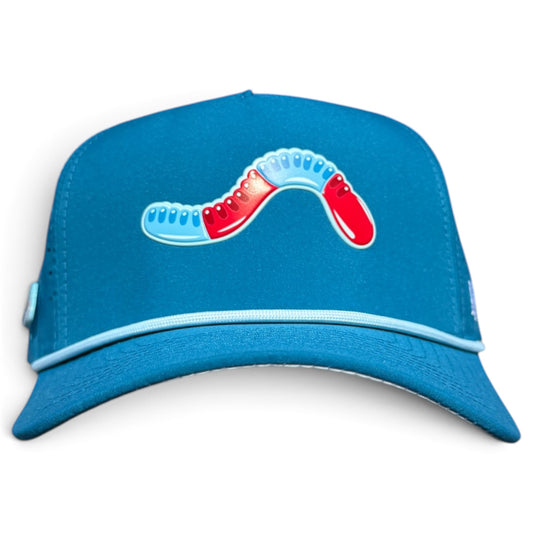Gummy Worm Golf Hat | Snapback Cap | Built-in Magnetic Ball Marker Holder + Marker Included | Adjustable Candy Teal