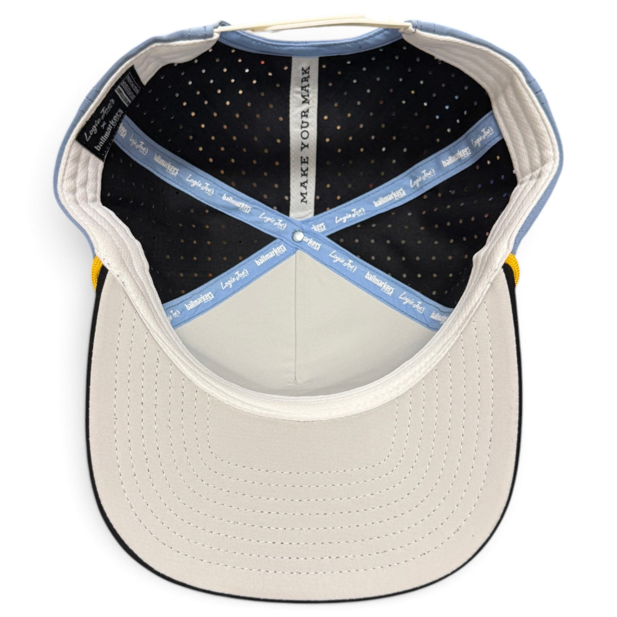 Fore the Boys Golf Hat | Snapback Cap | Built-in Magnetic Ball Marker Holder + Marker Included | Adjustable Blonde Light Blue