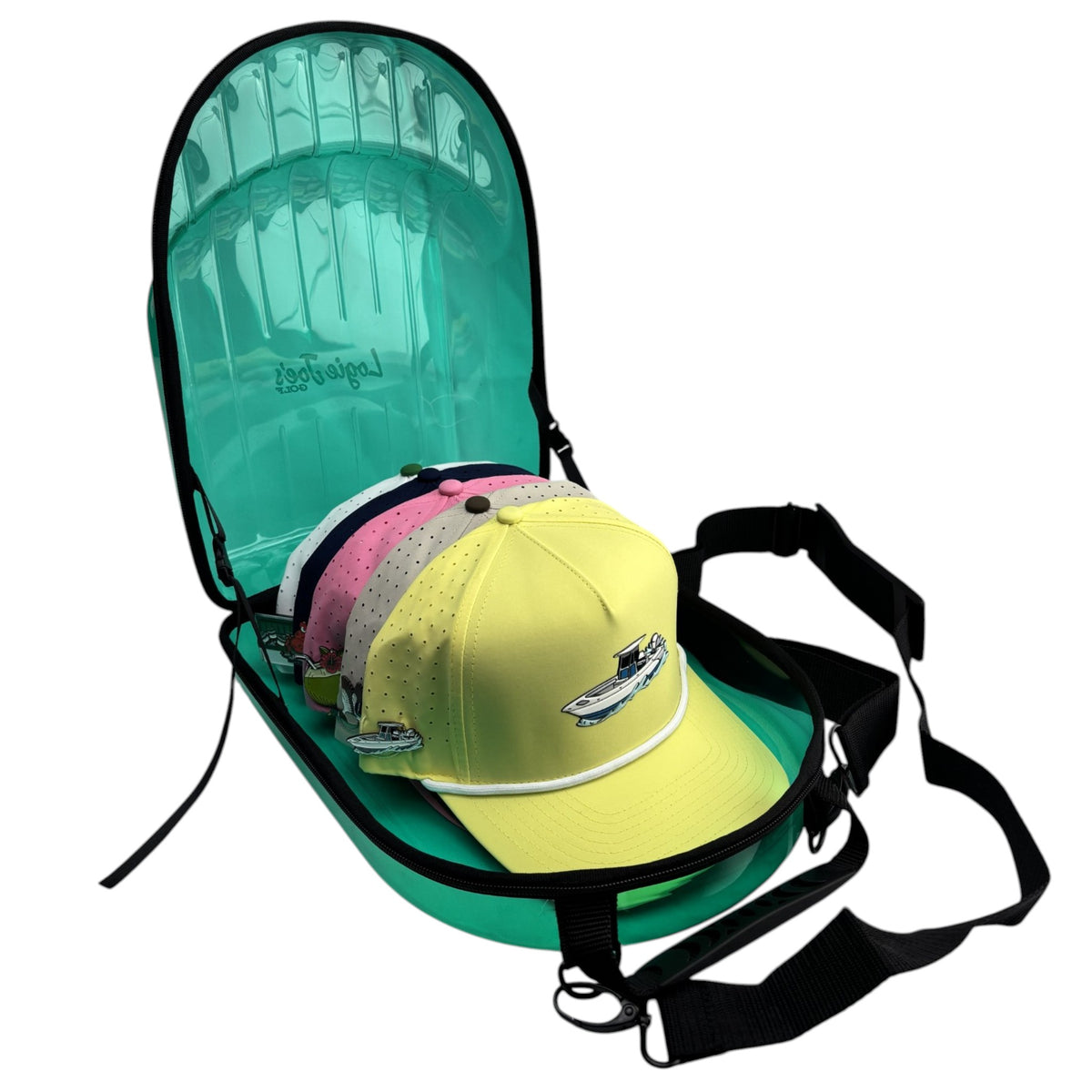 Emerald Green Hat Caddy Travel Case | Hard Shell Hat Carrier Holds Up to 8 Hats | Emerald Green Protective Hat Storage Case with Adjustable Shoulder Strap