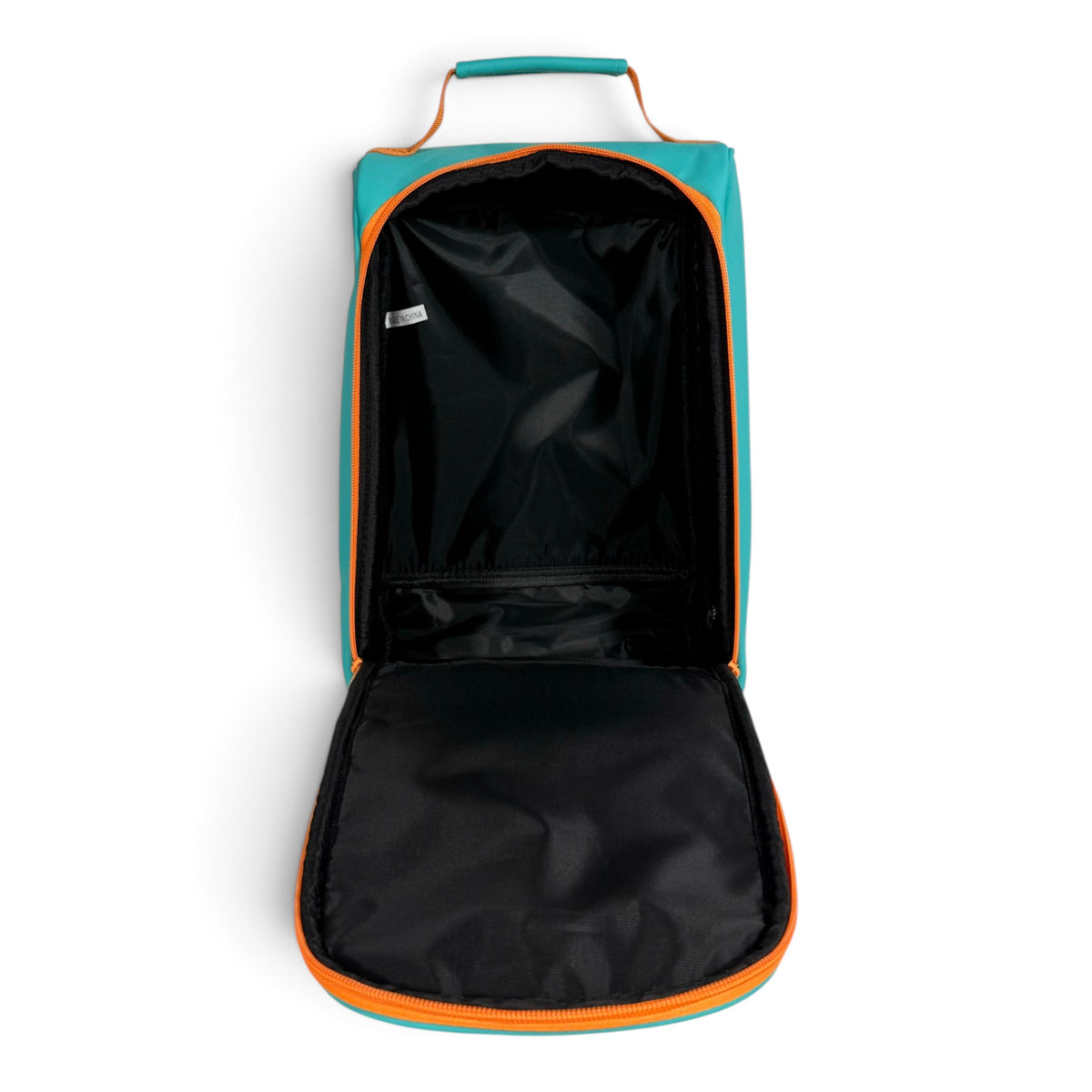 Teal/Orange Golf Shoe Bag | Premium PU Leather Golf Shoe Organizer | Quilted Travel Shoe Case with Accessory Pocket, Carry Handle & Ventilation