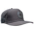 The Night Stalker Golf Hat is a dark gray snapback cap with animal eyes in black, two embroidered patches, and ventilation holes. It features an adjustable fit and a built-in magnetic ball marker holder plus marker—ideal for golf hat fans.