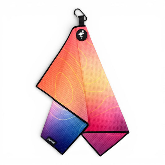 The Thermal Topographic Golf Towel is a premium double-sided microfiber towel (24x16 in) with a heavy-duty magnetic design and carabiner clip—ideal for adding style and convenience to your golf game.