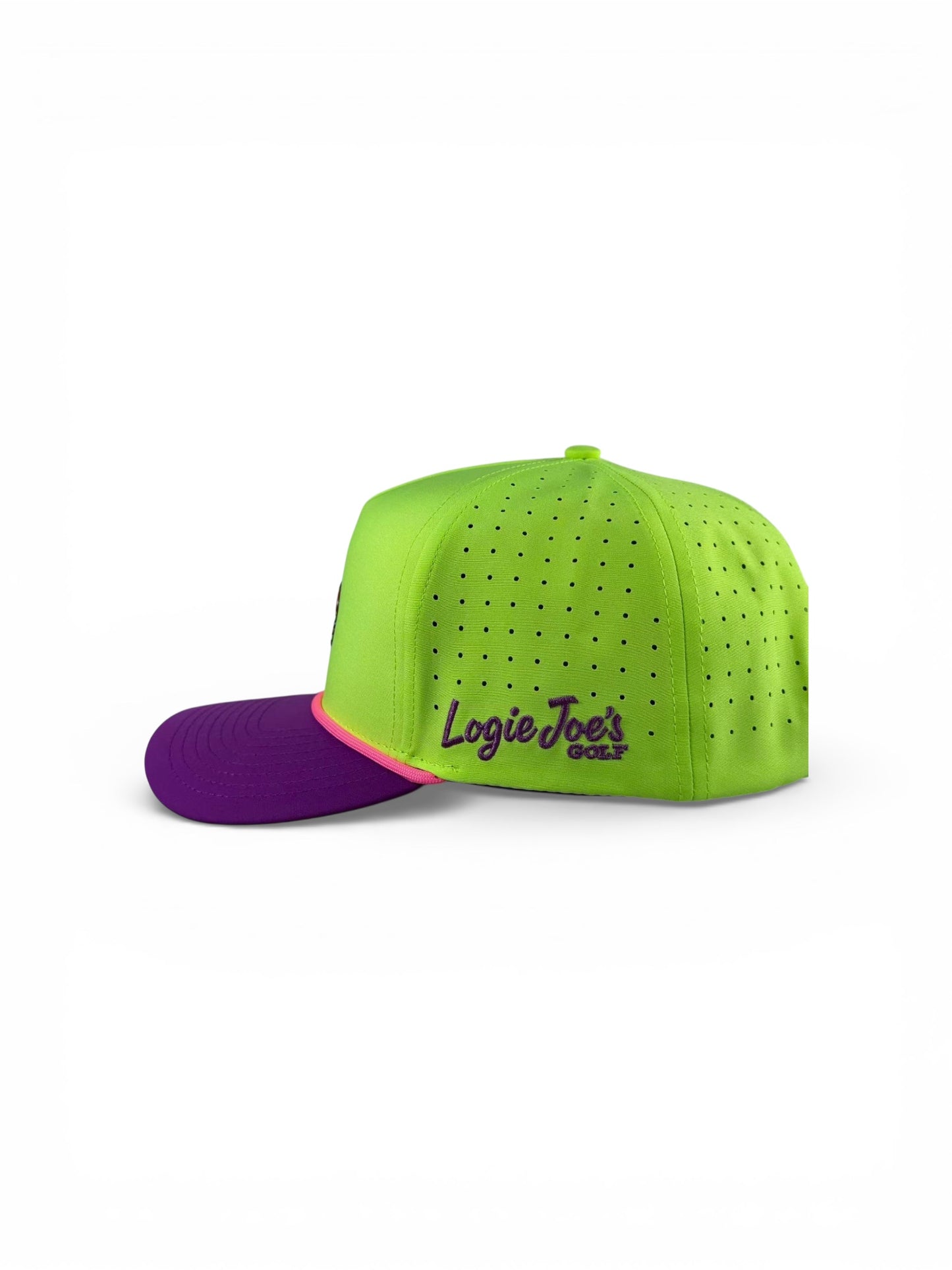 The I'd Hit That Piñata Golf Hat is a multicolor llama snapback cap with an adjustable fit, built-in magnetic ball marker holder, included marker, and vibrant perforated design—perfect for keeping your game stylish and convenient.