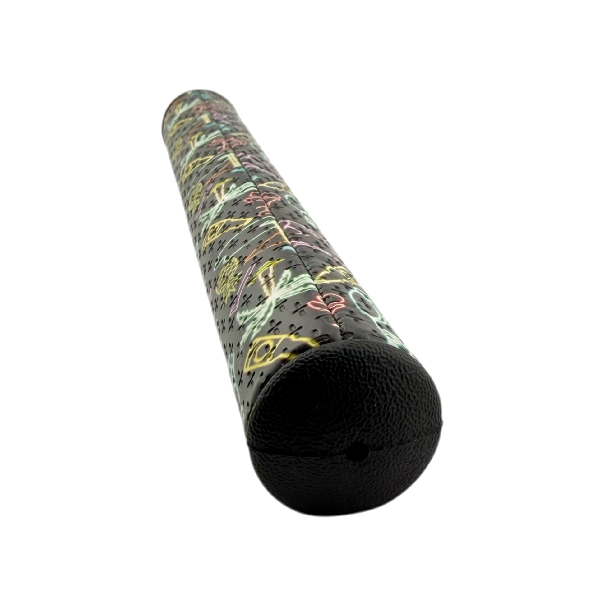 The Miami Slice 3.0 Tour Putter Grip features a black, textured premium PU surface with neon slice symbols and a solid, rounded black end, offering a stable oversized feel—shown from a low angle against a white background.