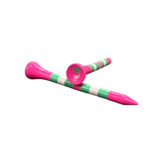 The Pink Green Stripe Premium Wooden Golf Tees (2 3/4