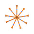 A set of 45 Orange Blue Stripe Premium Wooden Golf Tees (2 3/4” standard size) is arranged in a starburst on a white background, showcasing their unique designs and durable painted wood construction.