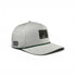 The Tactical Golf Hat is a light gray, adjustable snapback cap with ventilated side panels, an American flag patch, green accent above the brim, side patch, and a built-in magnetic ball marker holder plus included marker in American camo style.