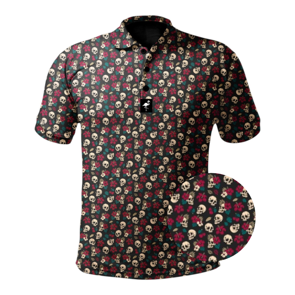 Youth Tropical Bones Golf Polo | Performance Stretch Golf Shirt | Moisture-Wicking Athletic Polo