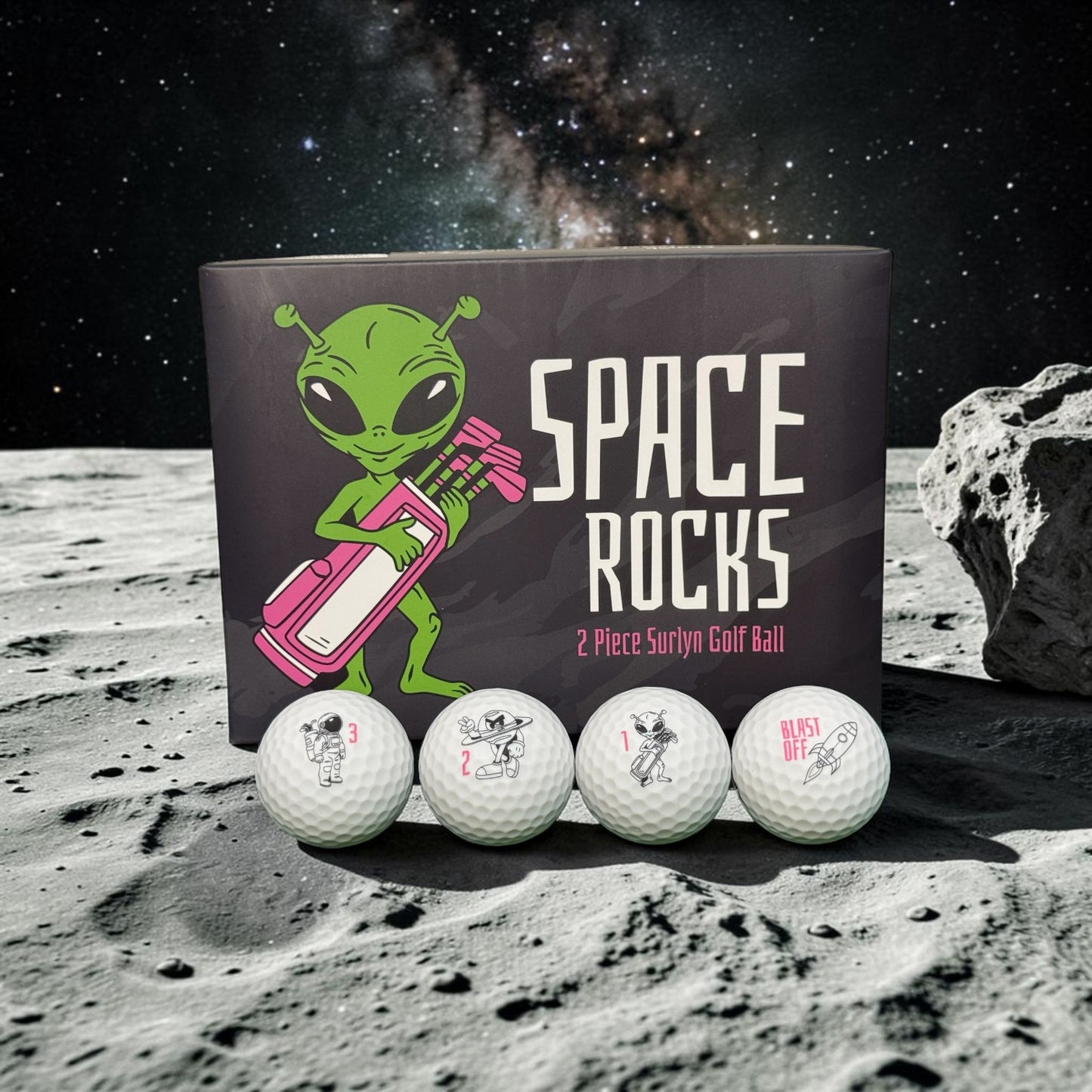 Space Rocks Distance Series Golf Balls | 2-Piece Surlyn Golf Balls | 12-Pack